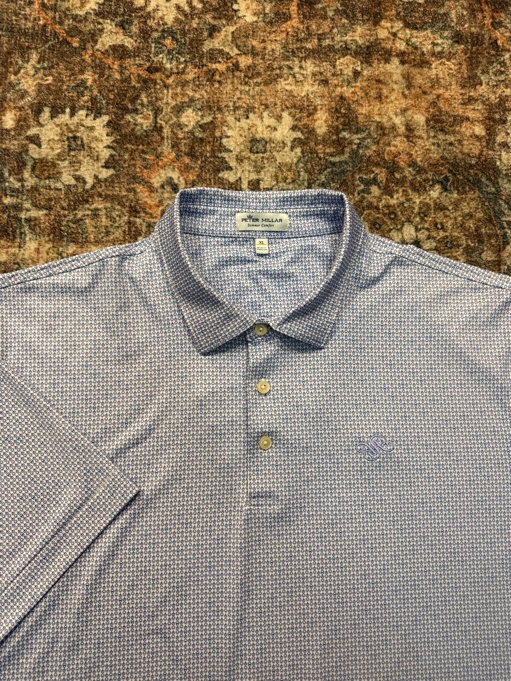 Peter Millar Light Blue and purple Micro-Pattern Polo Shirt size xl